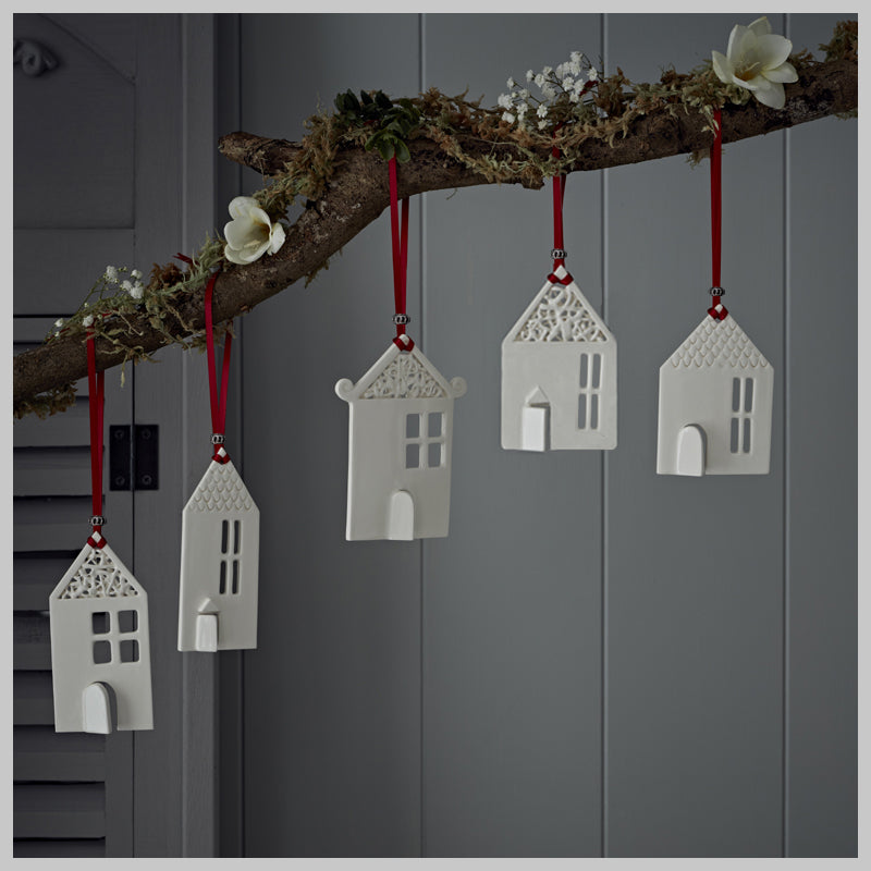 Hanging Ceramic Village Gift Set : Featuring 5 individual house decorations