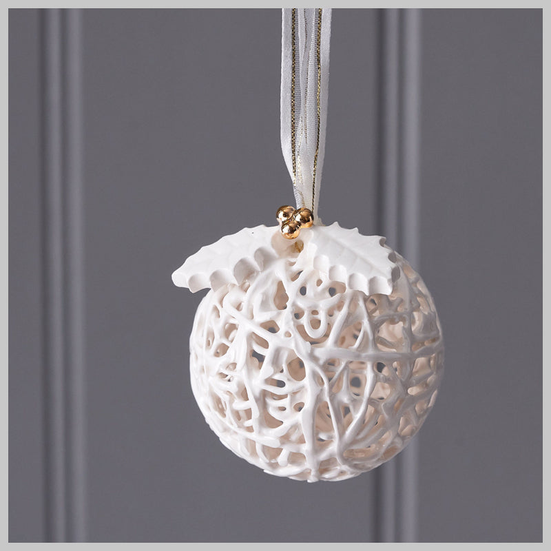 Tangled Web Bauble with Holly leaves and golden berries