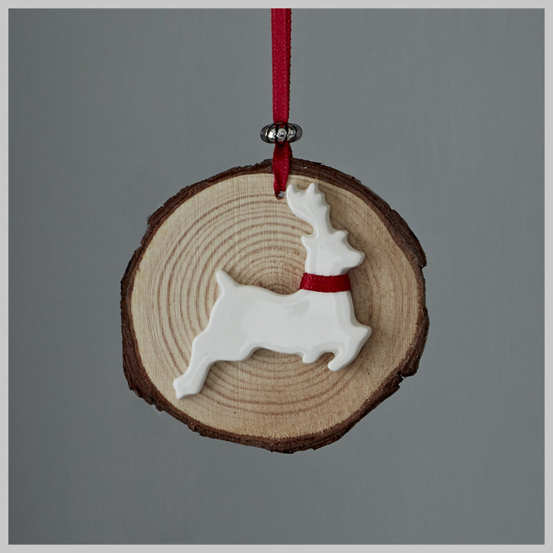 Rustic wooden disc with ceramic detailing Christmas Decorations
