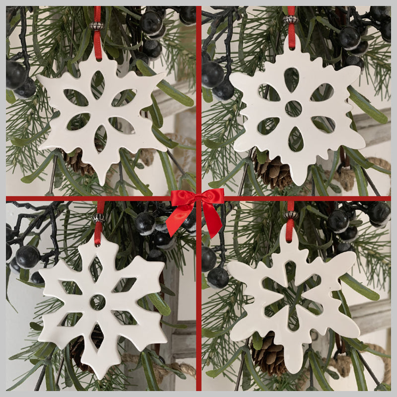 Set of 4 Ceramic Snow Crystal Hanging Decorations