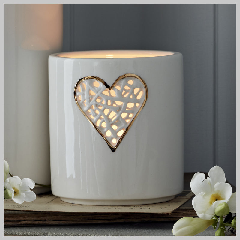Tangled Heart Motif Tea Light Holder with Gold lustre detailing